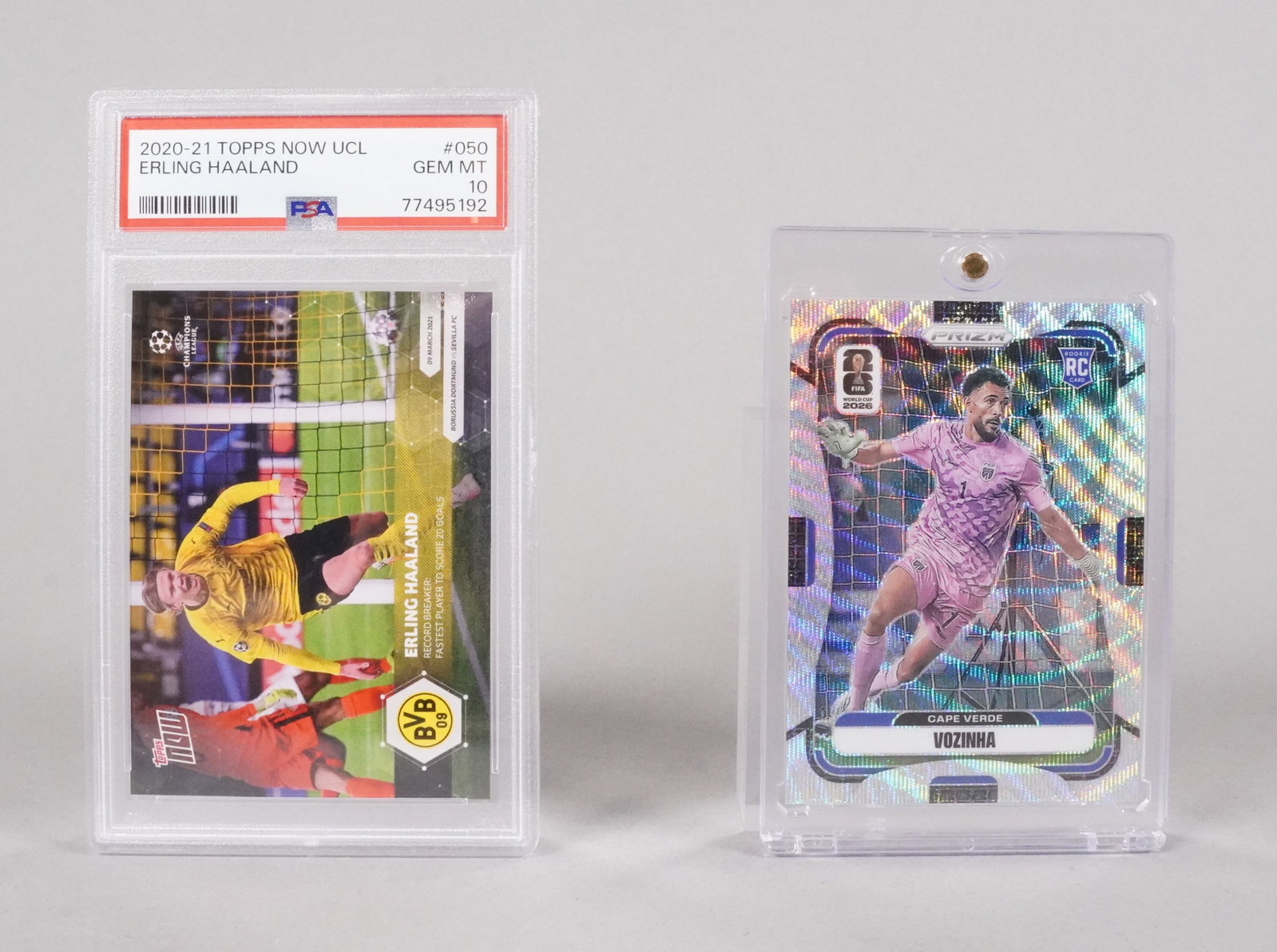 2 soccer sports card Haaland PSA: 2 soccer sports card, one is Erling Haaland, PSA.