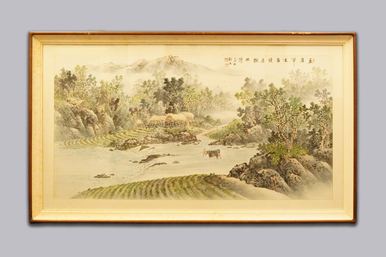Chinese large estate painting: Chinese large estate painting. H: 36" x W: 60."