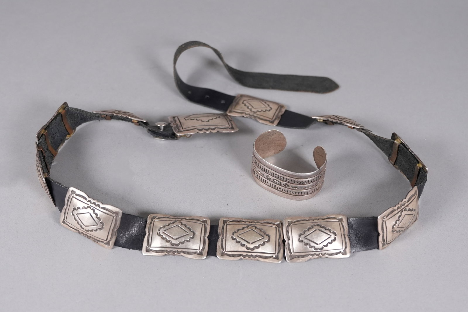 Antique tribal silver belt and bracelet: Antique tribal silver belt and antique bracelet.