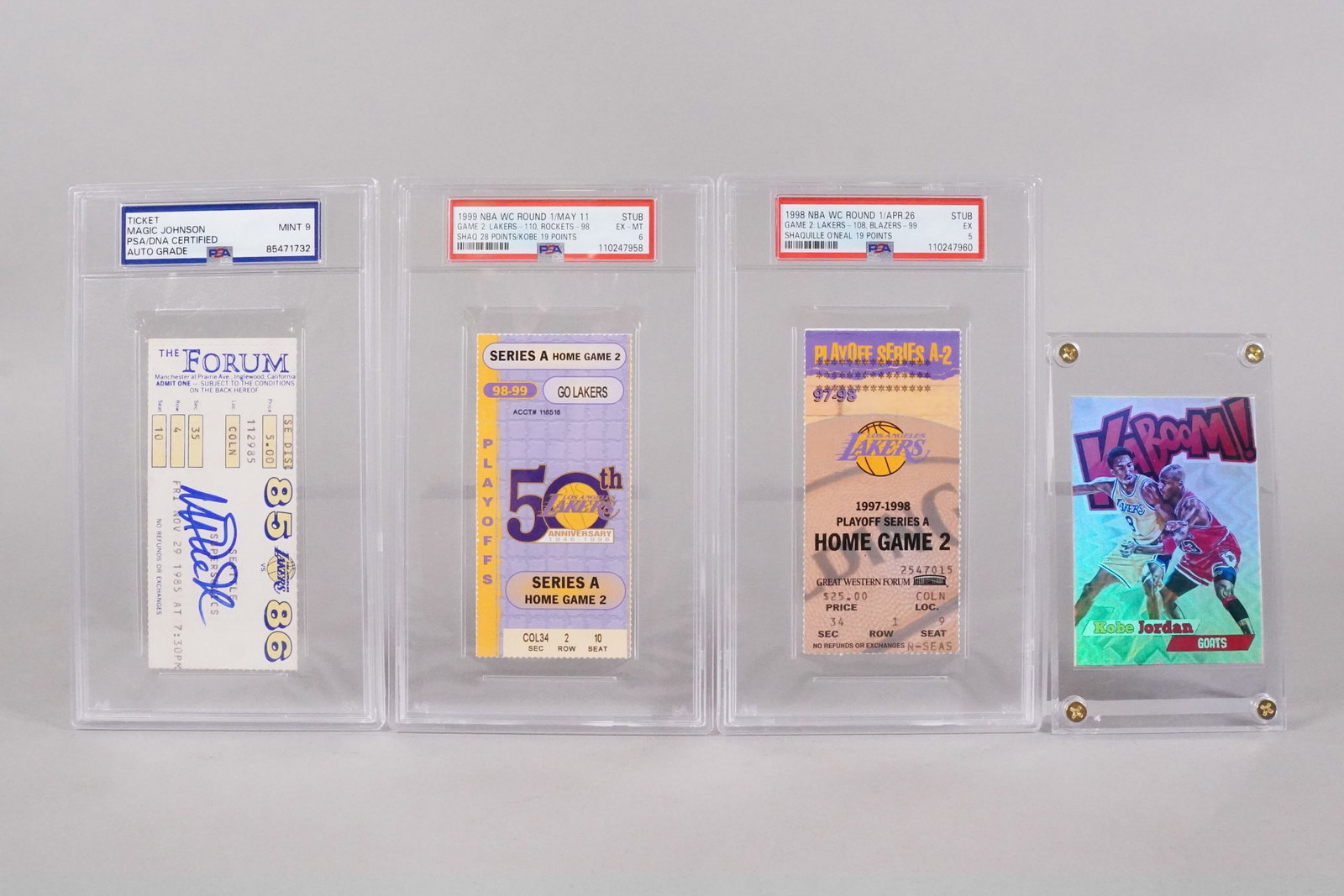 Lots Lakers ticket graded: Lots Lakers ticket, graded by PSA. One is Kobe and Jordan card, condition selling it as is. All sales are final. No return.
