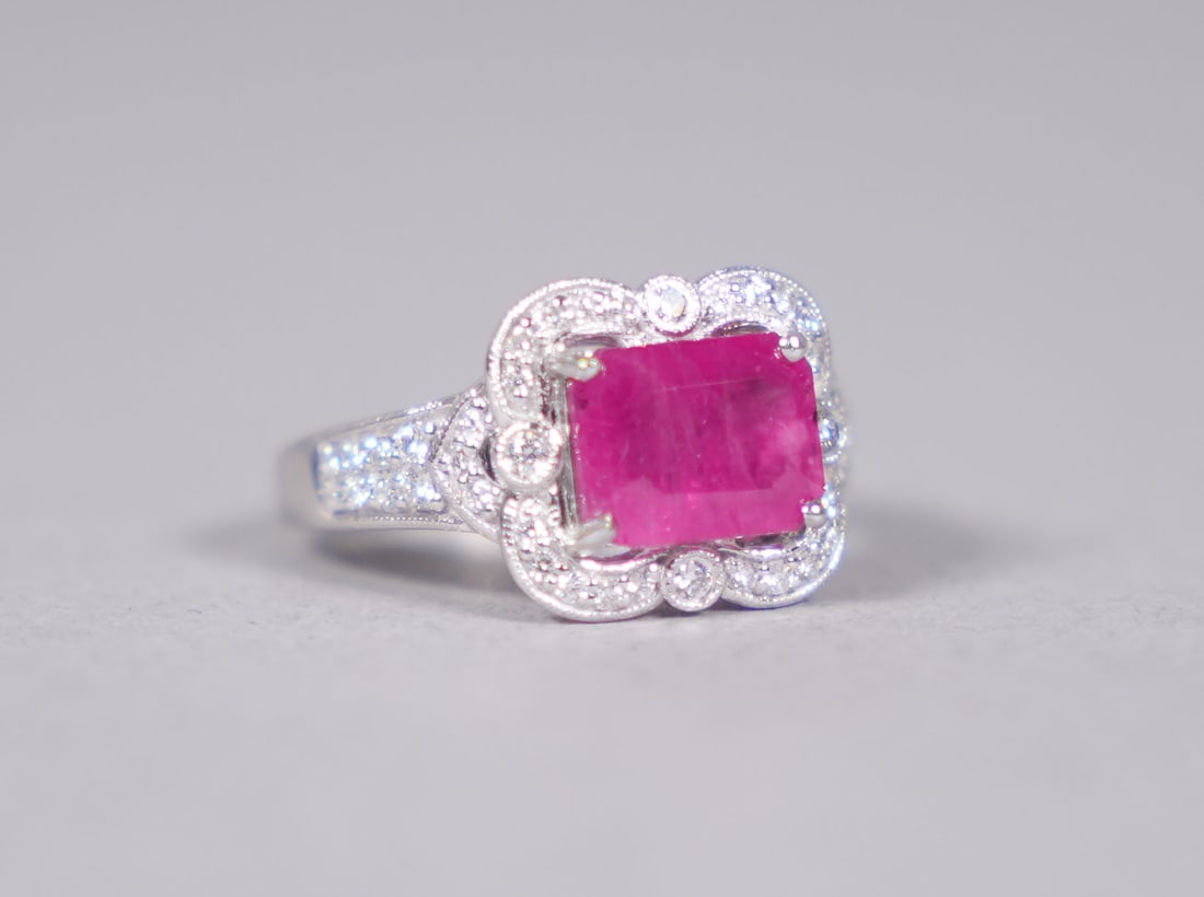 Platinum natural Burmese ruby diamond ring GIA (1 of 10)