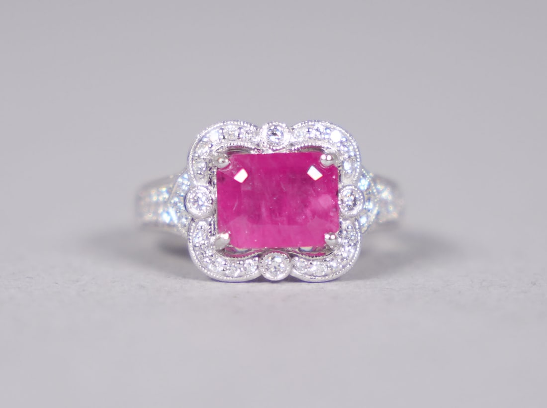 Platinum natural Burmese ruby diamond ring GIA - 2