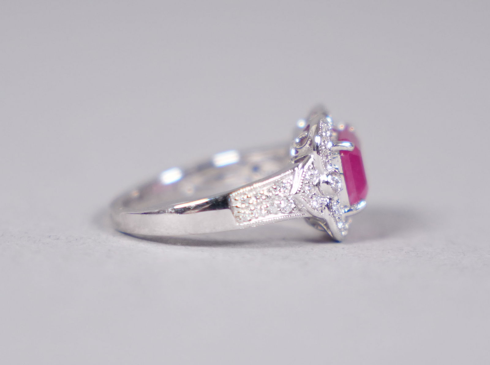 Platinum natural Burmese ruby diamond ring GIA - 3