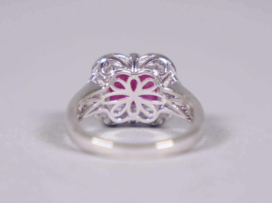 Platinum natural Burmese ruby diamond ring GIA - 4