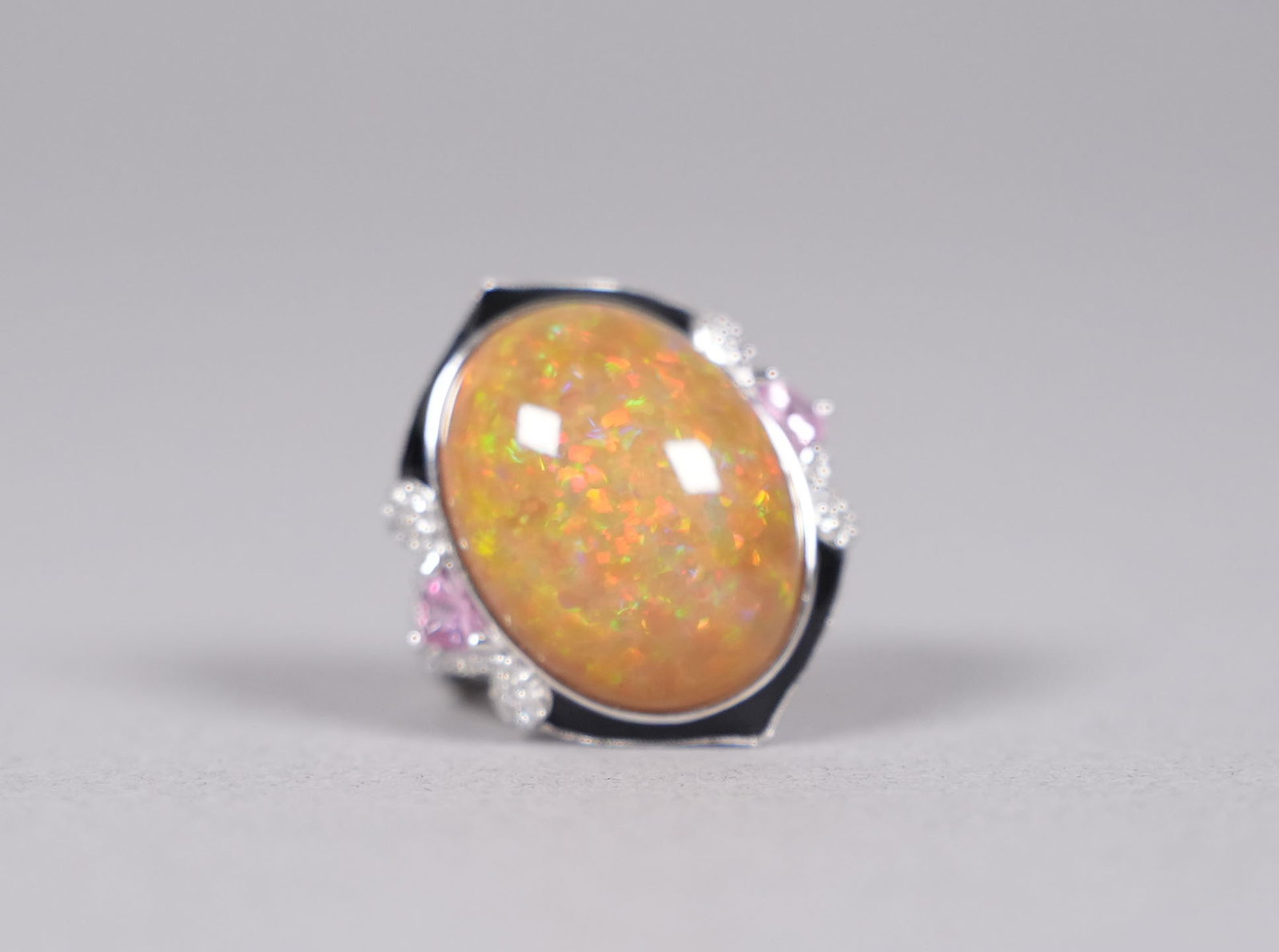 Platinum natural opal diamond ring - 2