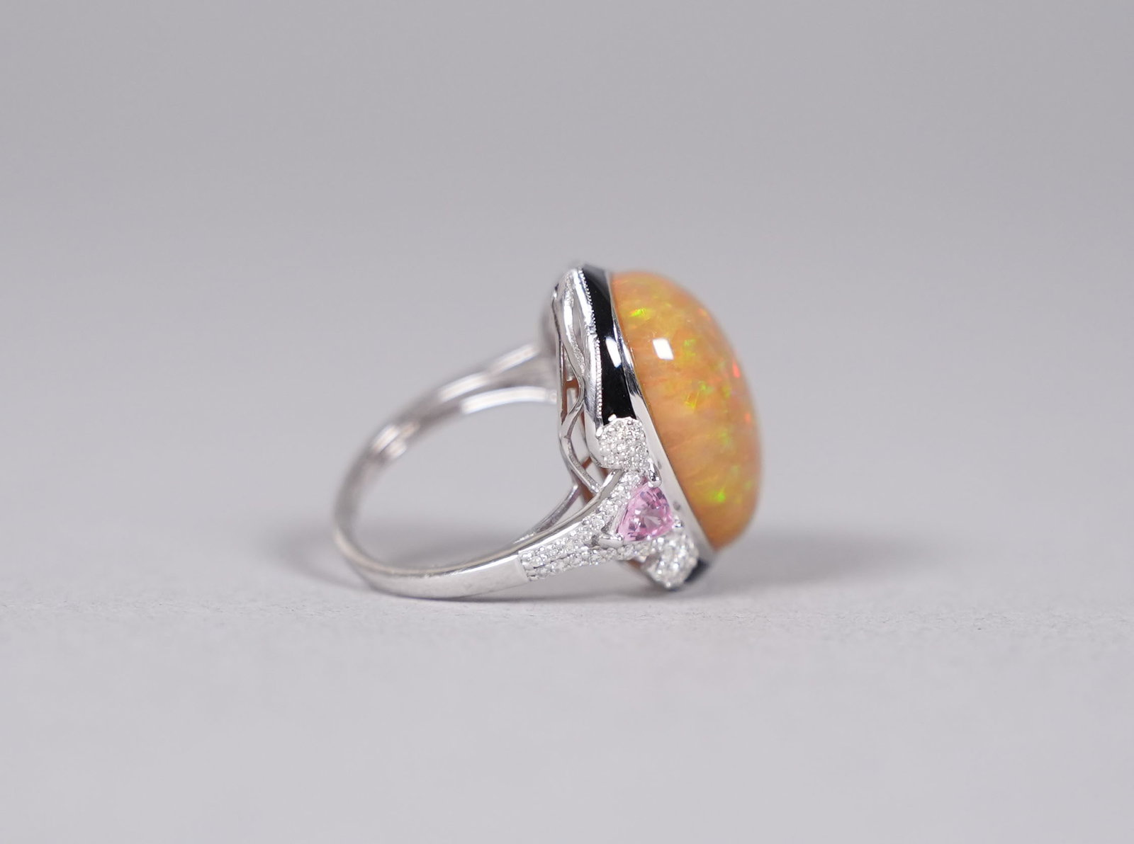 Platinum natural opal diamond ring - 3