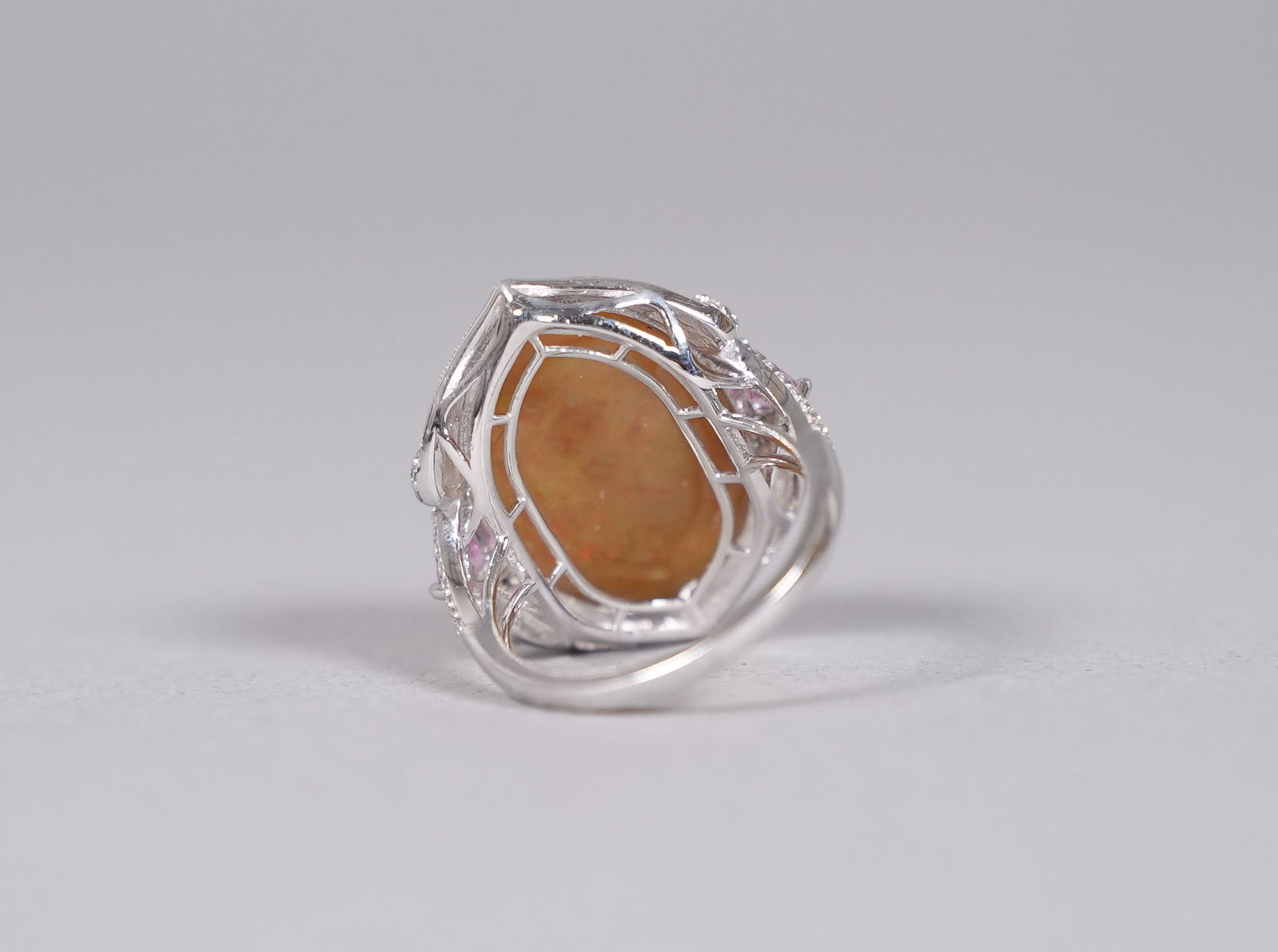 Platinum natural opal diamond ring - 4