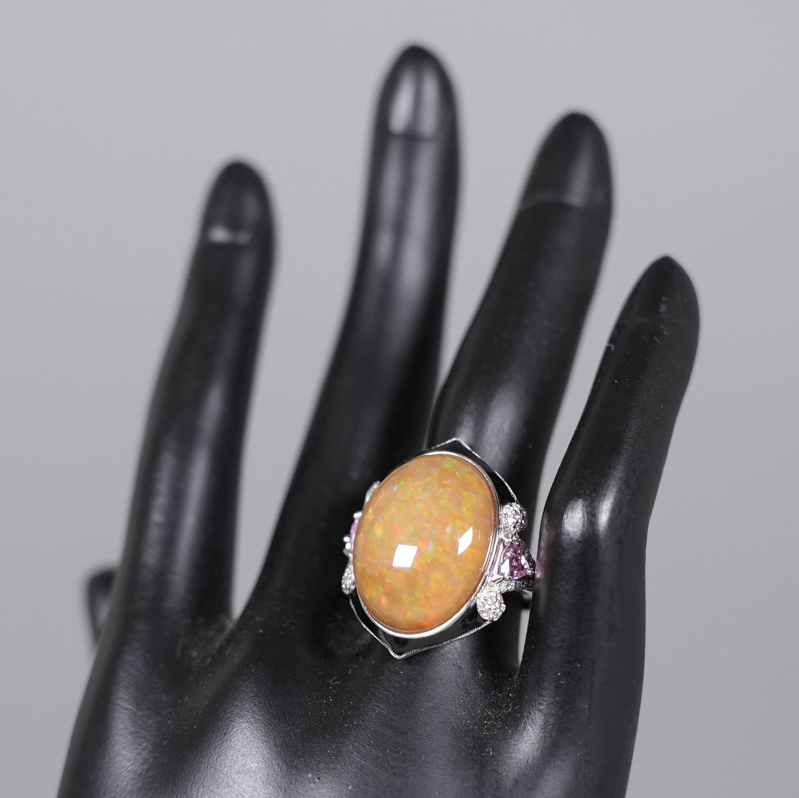 Platinum natural opal diamond ring - 6