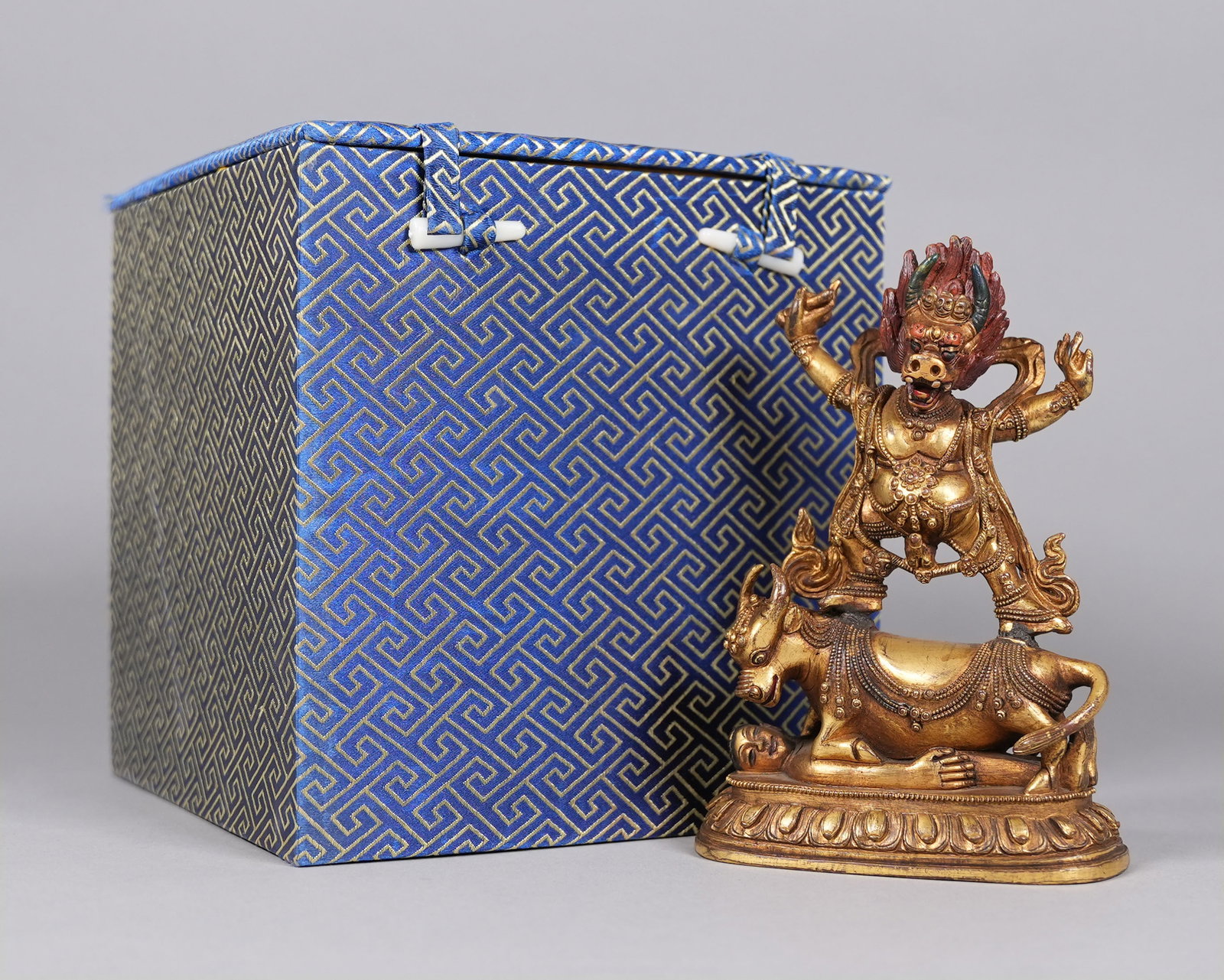 Chinese antique bronze deity: Chinese antique heavy gilted bronze deity. From a major estate. H: 6.6" x W: 4.6."