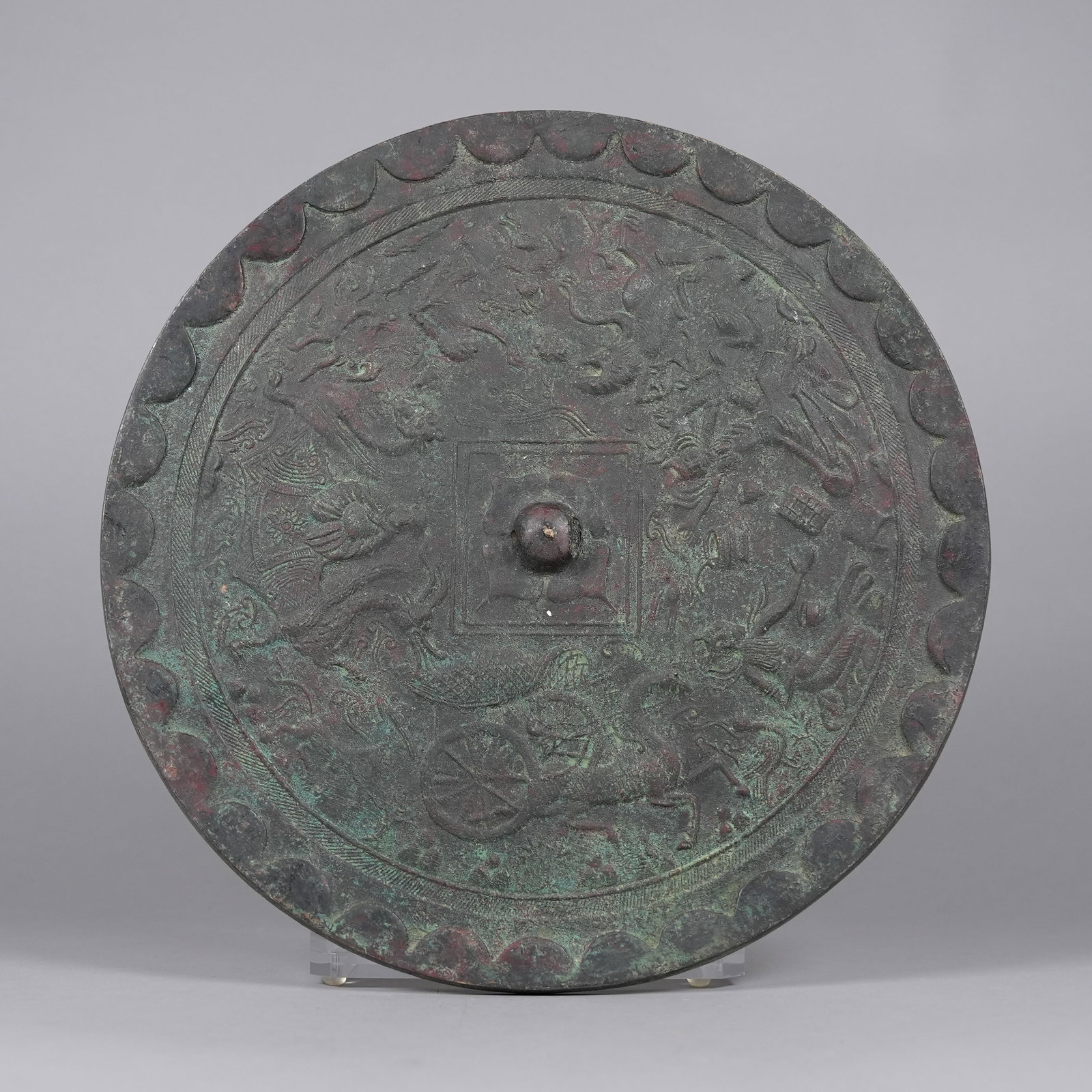 Chinese massive bronze mirror: Chinese massive fine bronze mirror. H: 0.5" x W: 14.1."
