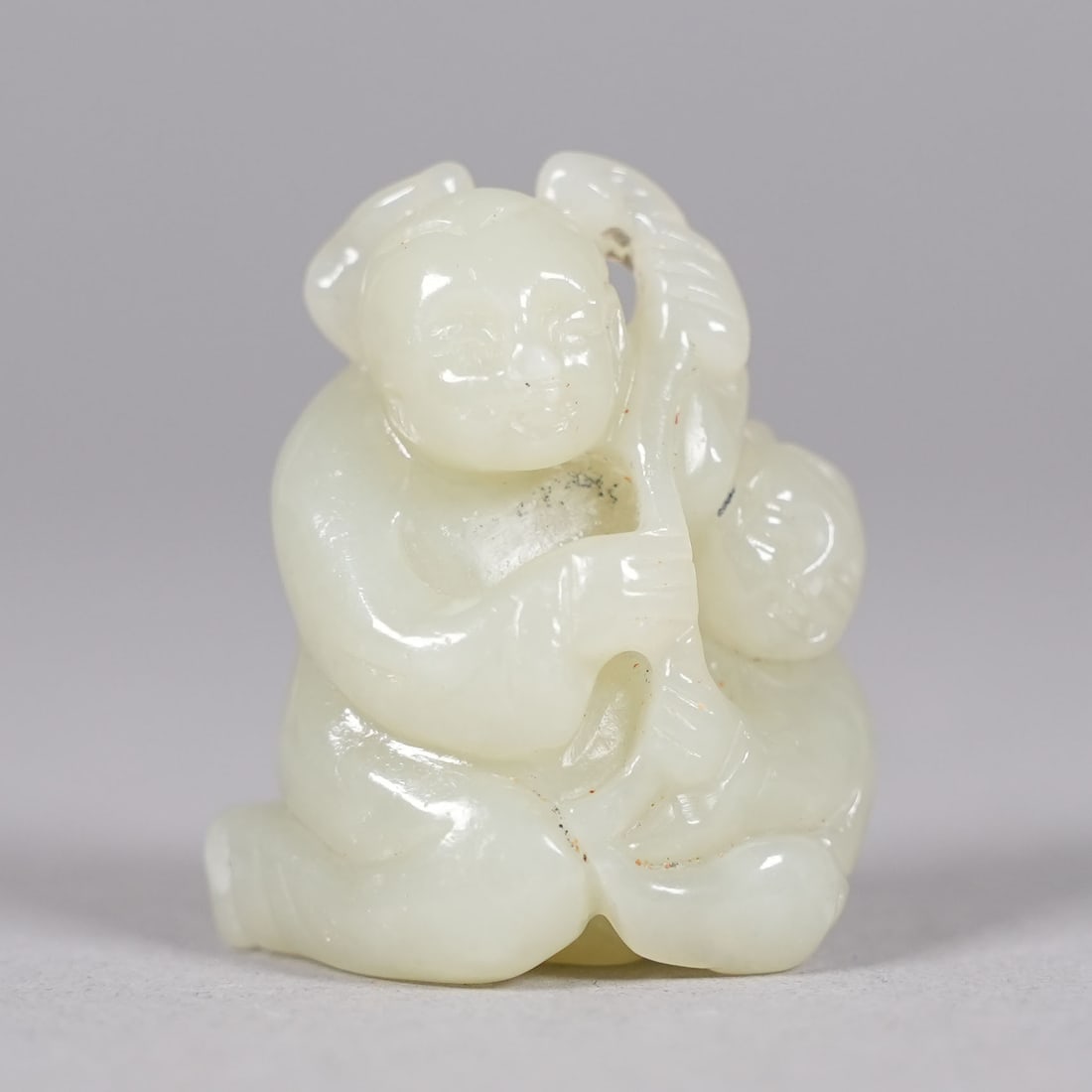Chinese antique celadon jade boy: Chinese fine antique celadon jade boy. From a major estate.
