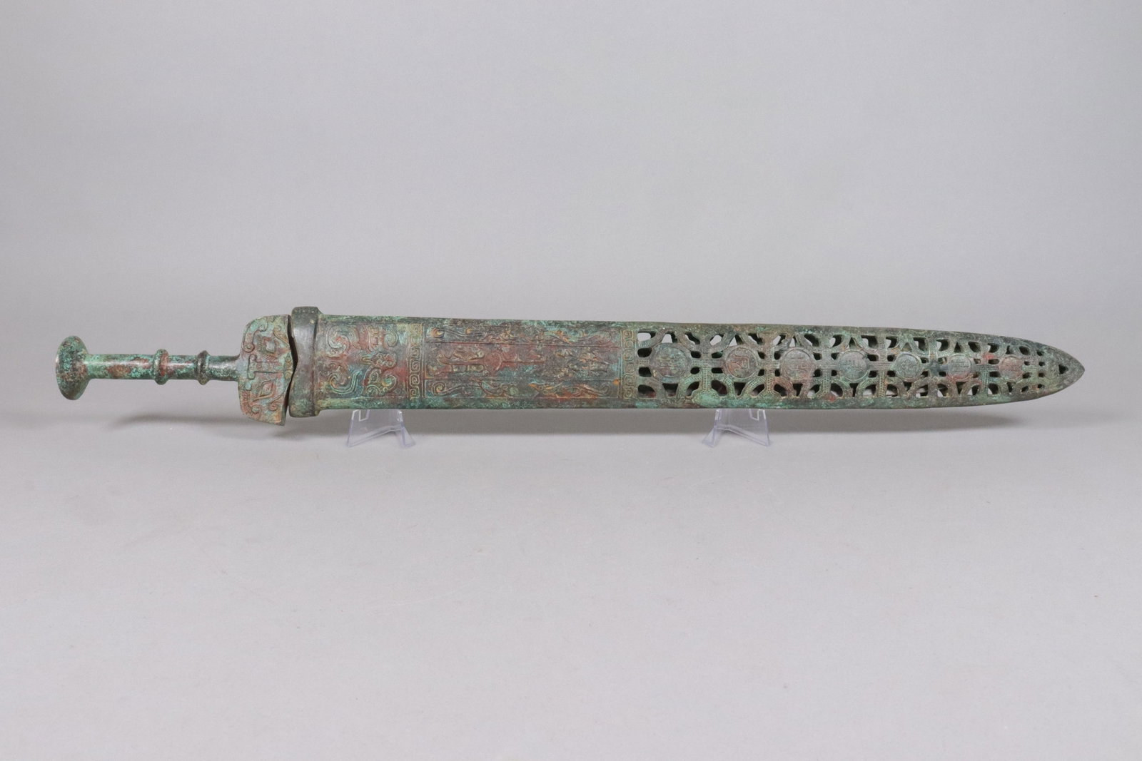 Chinese fine heavy bronze sword: Chinese fine heavy bronze sword. L: 26" x W: 3."