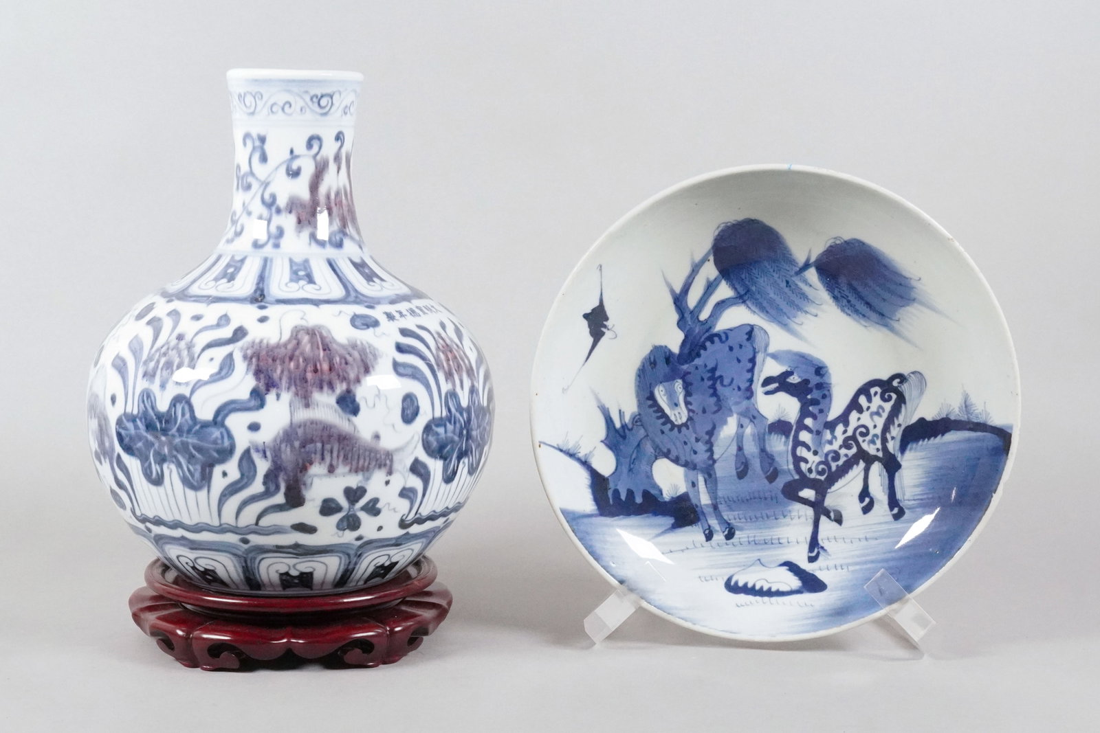 2 Chinese fine porcelains: 2 Chinese fine porcelains, largest H: 12" x W: 8.5."