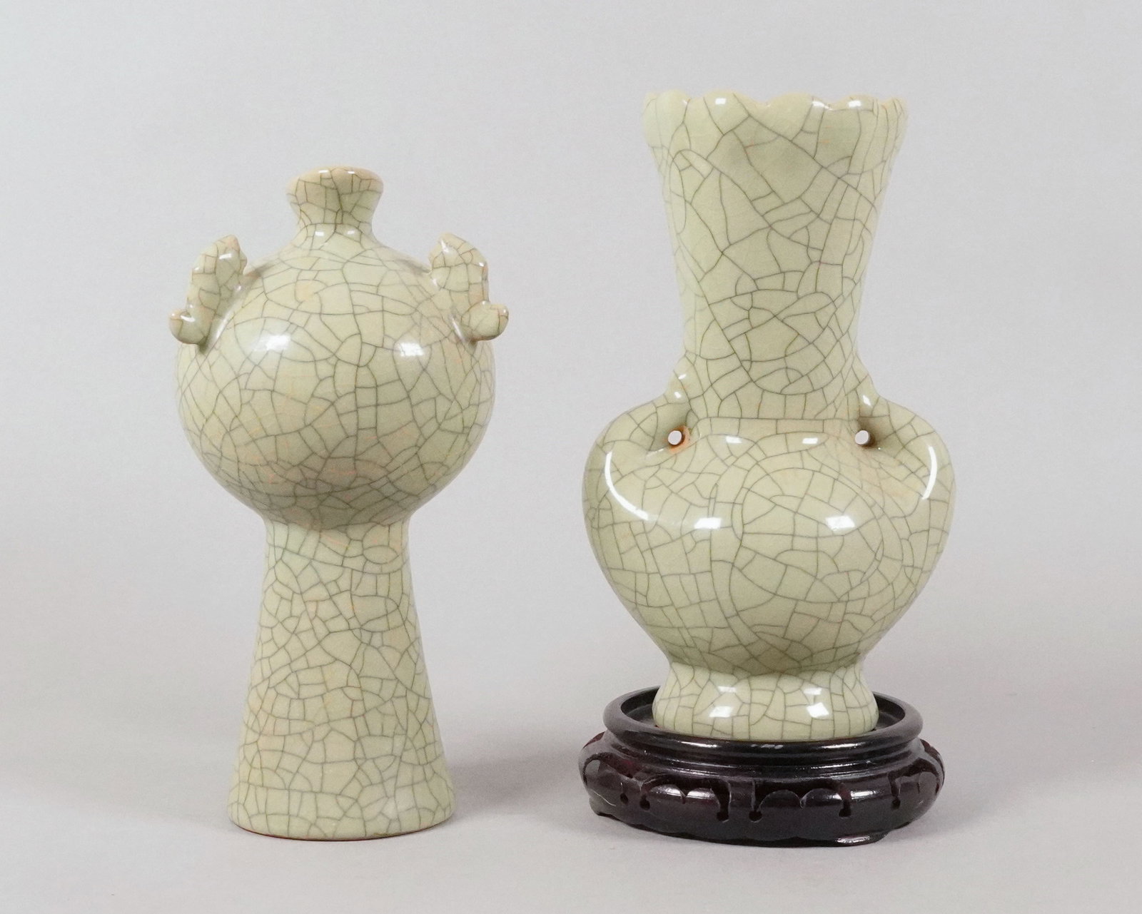 2 Chinese crackled vase: 2 Chinese fine crackled vase, largest H: 9" x W: 5.5."