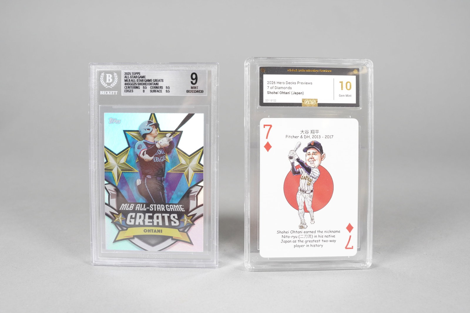 2 Shohei Ohtani cards graded: 2 Shohei Ohtani cards, graded.