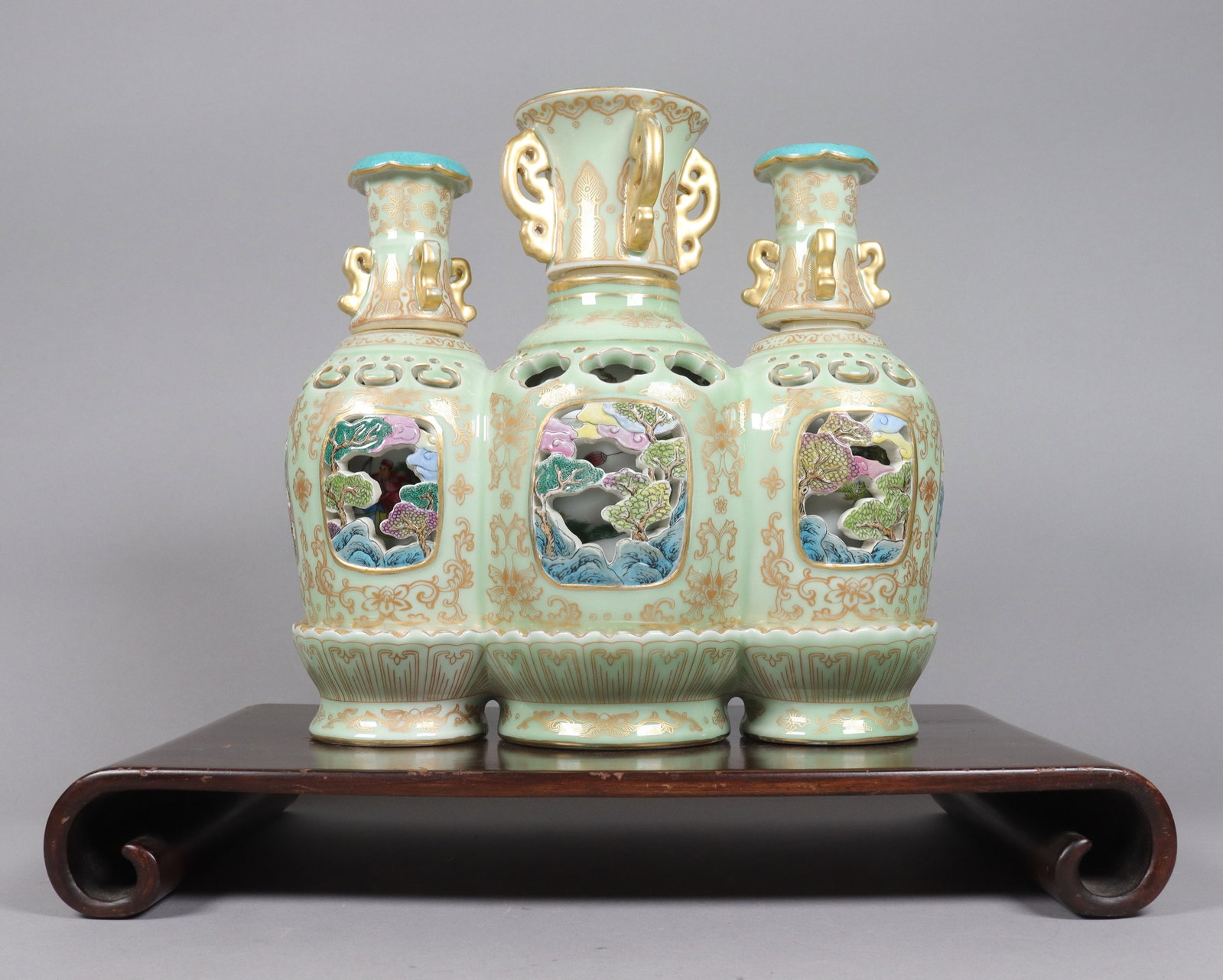 Chinese fine hollowed vase: Chinese fine hollowed vase. H: 10.75" x W: 11."