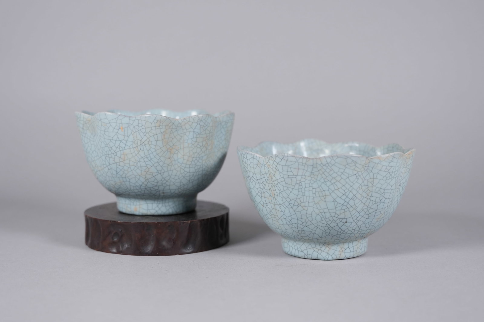2 Chinese large crackled bowls: 2 Chinese large crackled bowls. Largest H: 3.5" x W: 5.6."