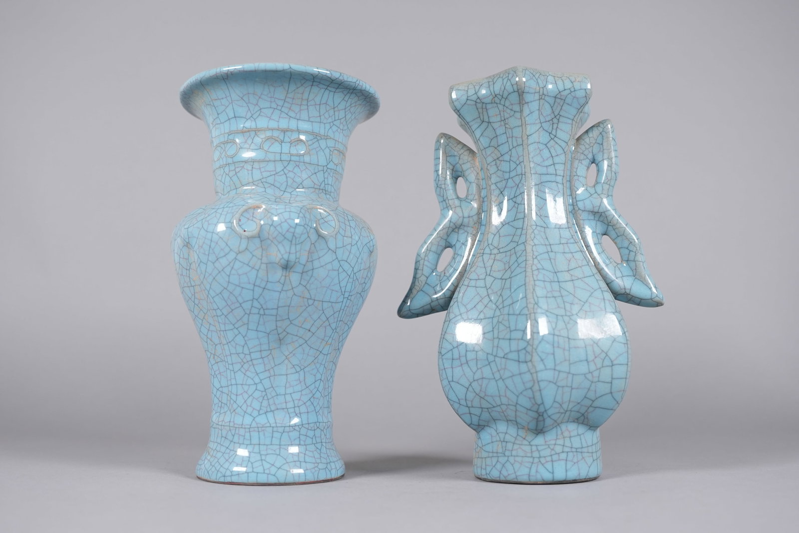 2 Chinese fine crackled vase: 2 Chinese fine crackled vase. Largest H: 9" x W: 5."