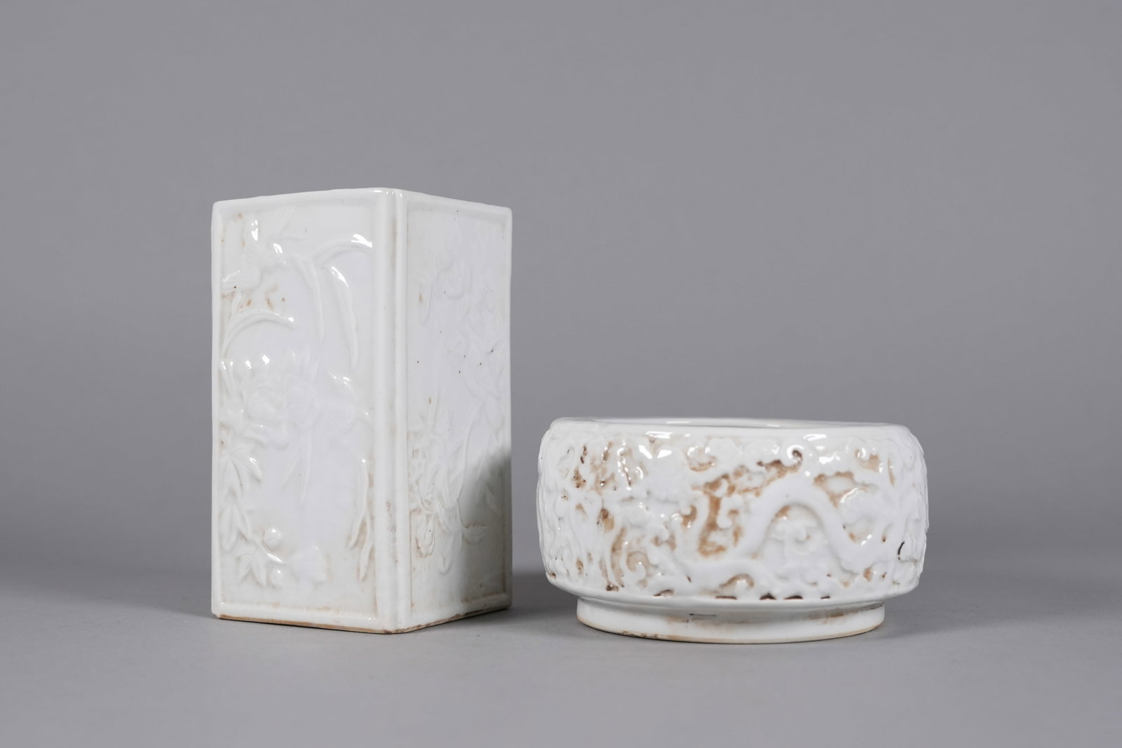2 Chinese white porcelains: 2 Chinese fine white porcelains, largest H: 5.8" x W: 3.2."