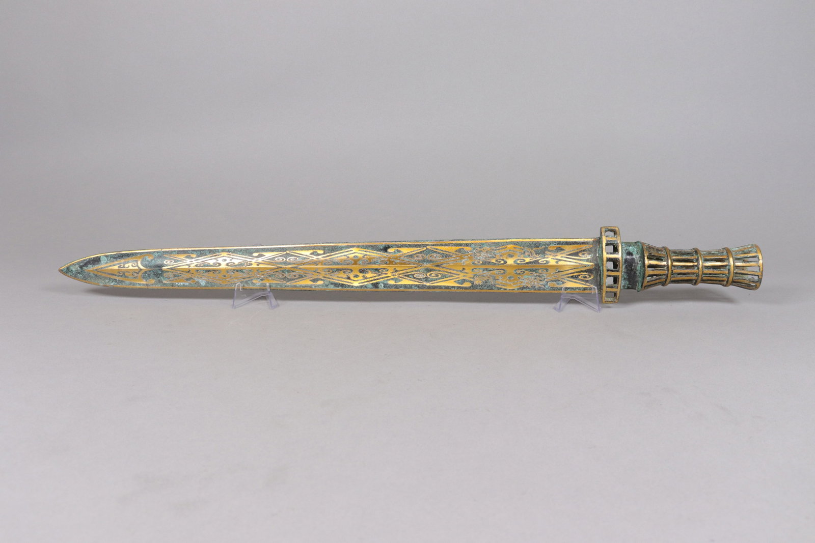 Chinese fine gilted bronze sword: Chinese fine gilted bronze sword. L: 25.75" x W: 3."