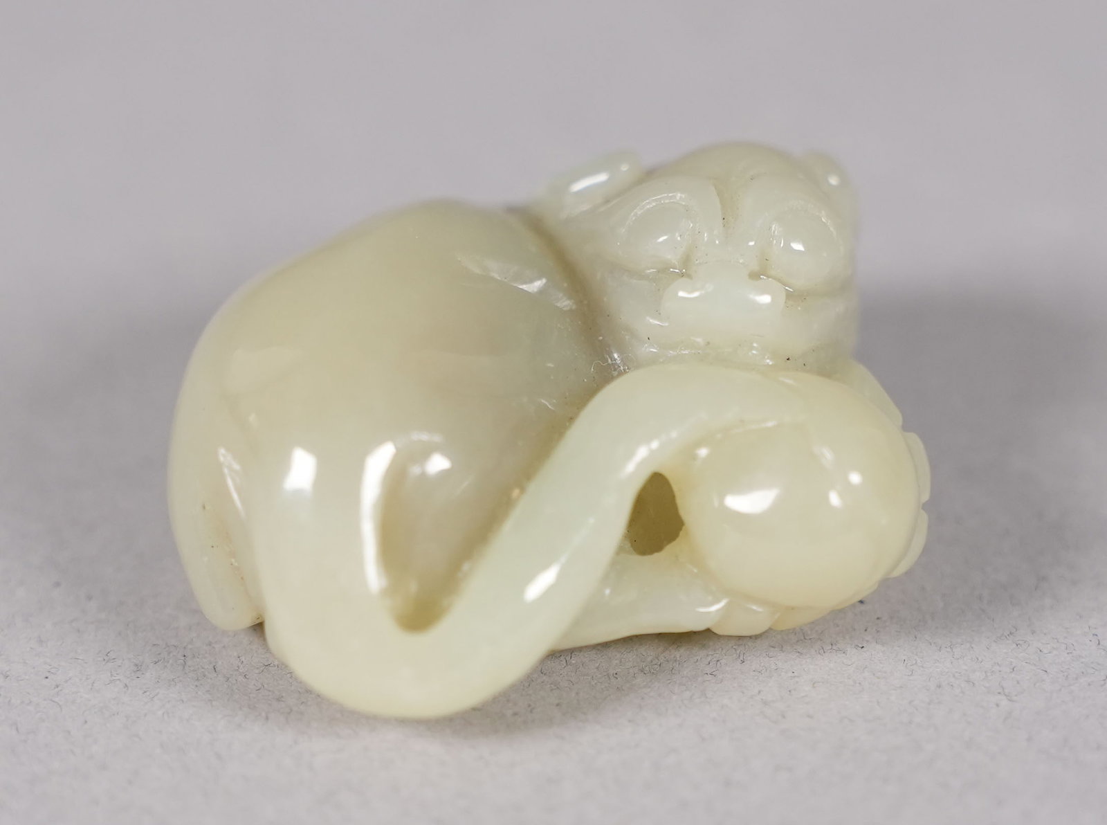 Chinese antique celadon jade beast: Chinese antique fine celadon jade carved beast, possibly from Qing dynasty.