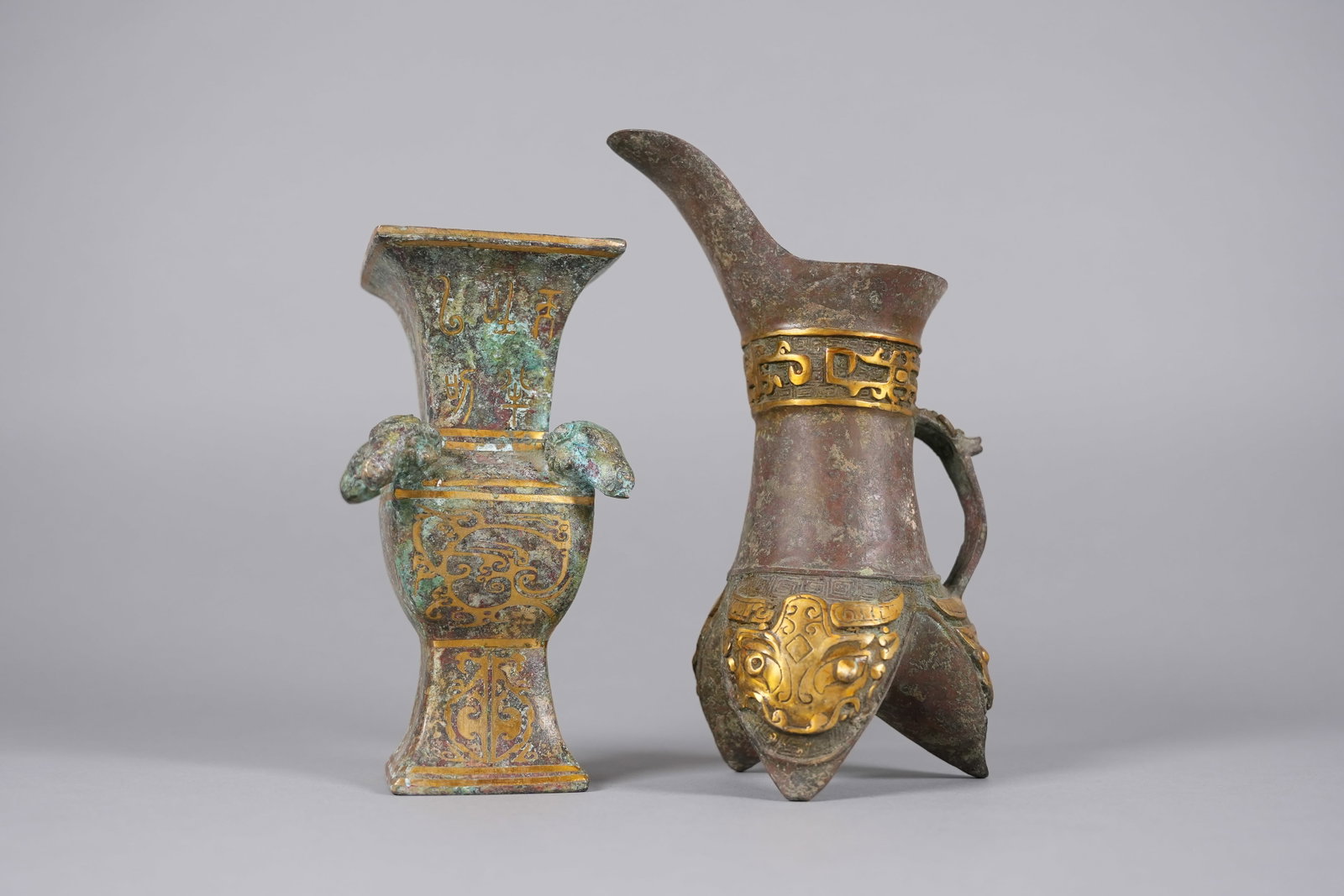 Lots Chinese fine bronze vessels: Lots Chinese fine bronze vessels, Some are gilted. Largest H: 8.2" x W: 5.5."
