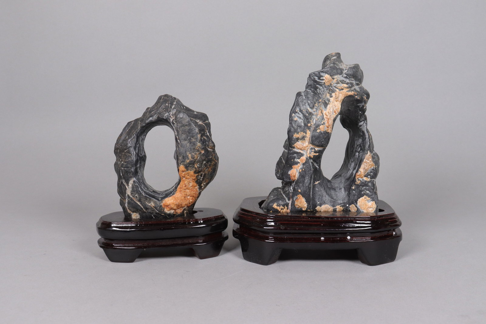 Lots Chinese scholar rock on wooden stands: Lots Chinese scholar rock on wooden stands.