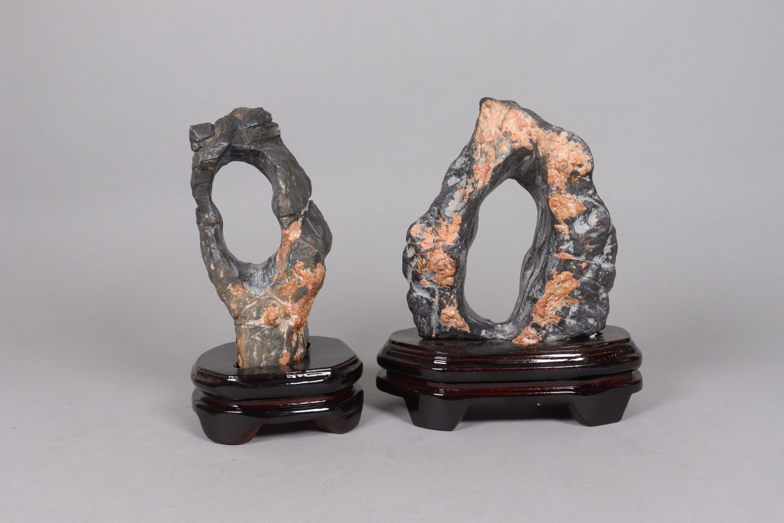 Lots Chinese scholar rock on wooden stands: Lots Chinese scholar rock on wooden stands.