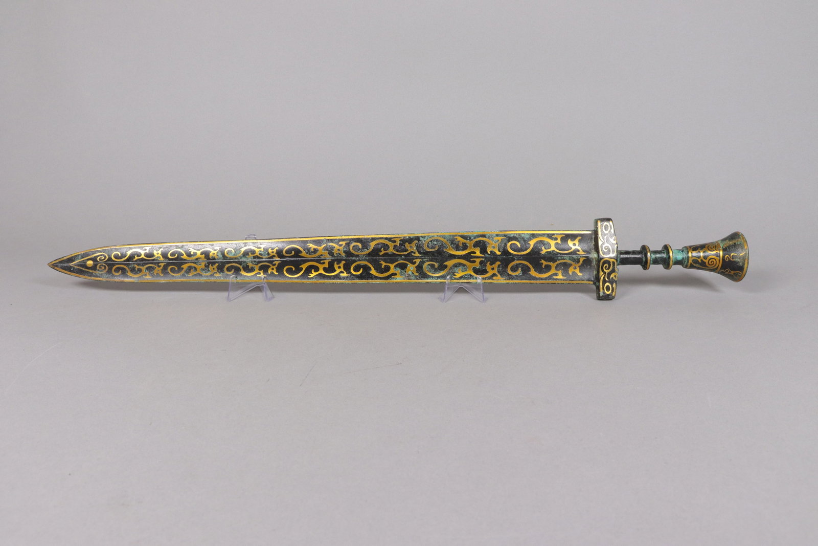 Chinese long gilted bronze sword: Chinese long gilted bronze sword. L: 25.15" x H: 3."