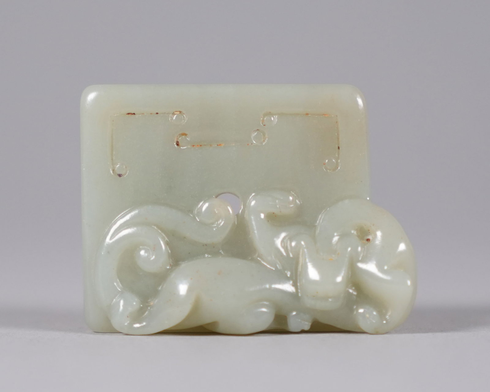 Chinese antique celadon jade: Chinese antique celadon jade carving.