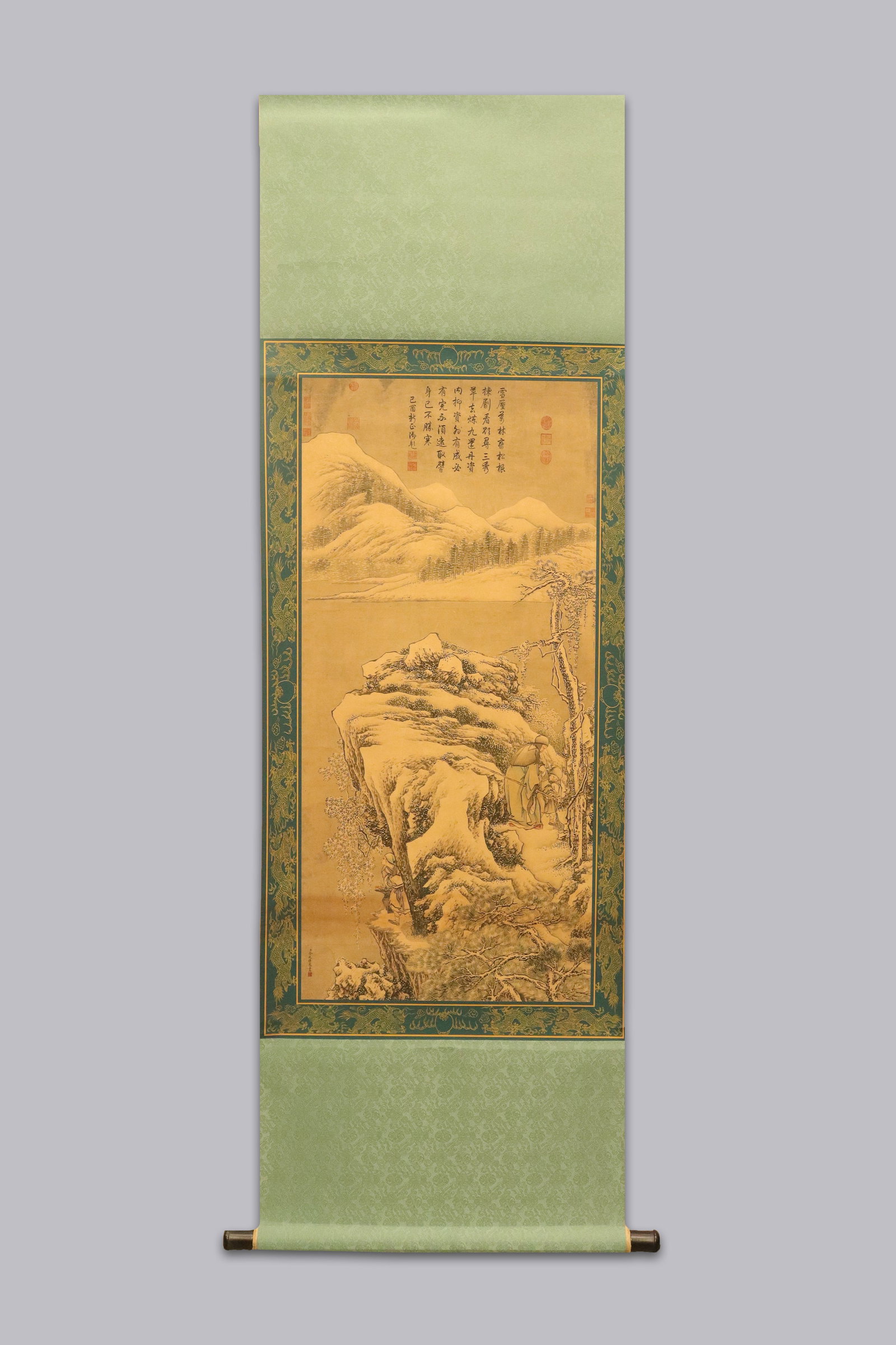 Chinese fine painting with wooden box: Chinese fine painting with wooden box.
