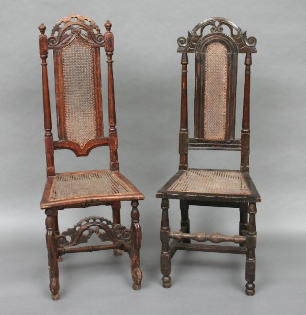 Pair of Jacobean Style Caned Side Chairs