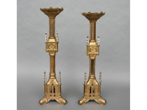 Pair of Gothic Revival Style Altar Candlesticks
