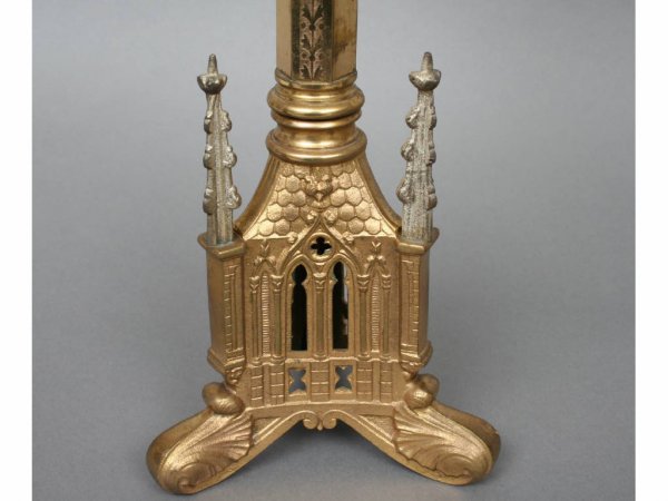 Pair of Gothic Revival Style Altar Candlesticks - 4