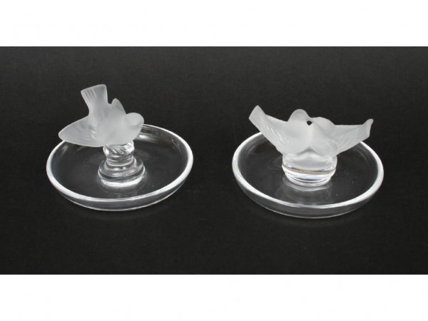 Two Lalique Crystal Bird Pin Trays