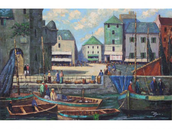 20th Century School Harbor Scene Oil Painting - 2