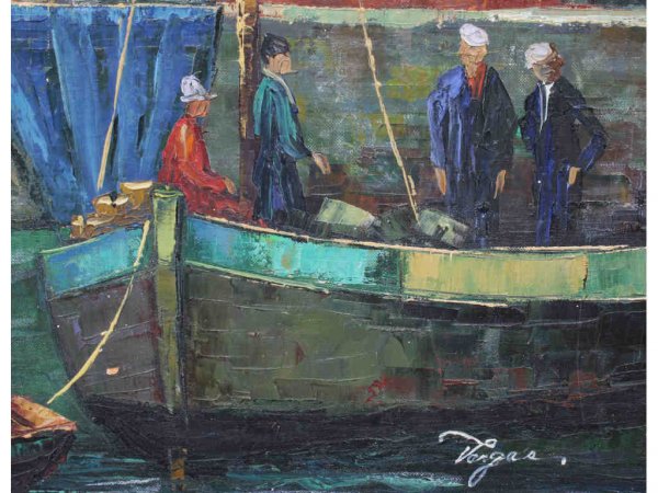 20th Century School Harbor Scene Oil Painting - 3