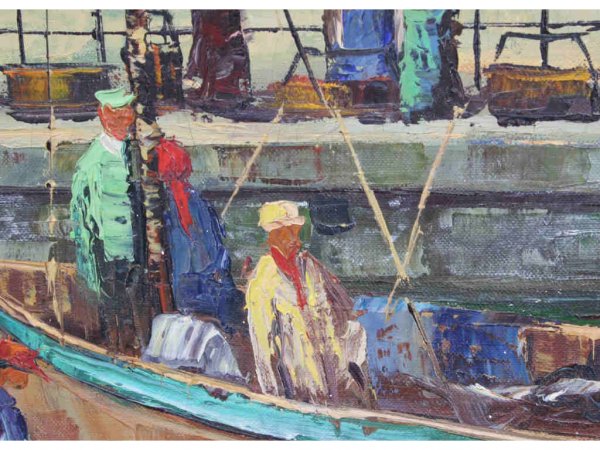 20th Century School Harbor Scene Oil Painting - 5