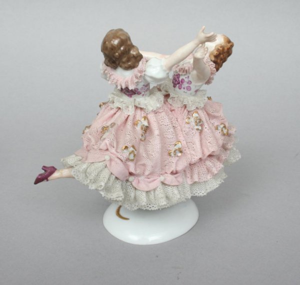 Two German Porcelain Figural Lace Groups of Girls - 3