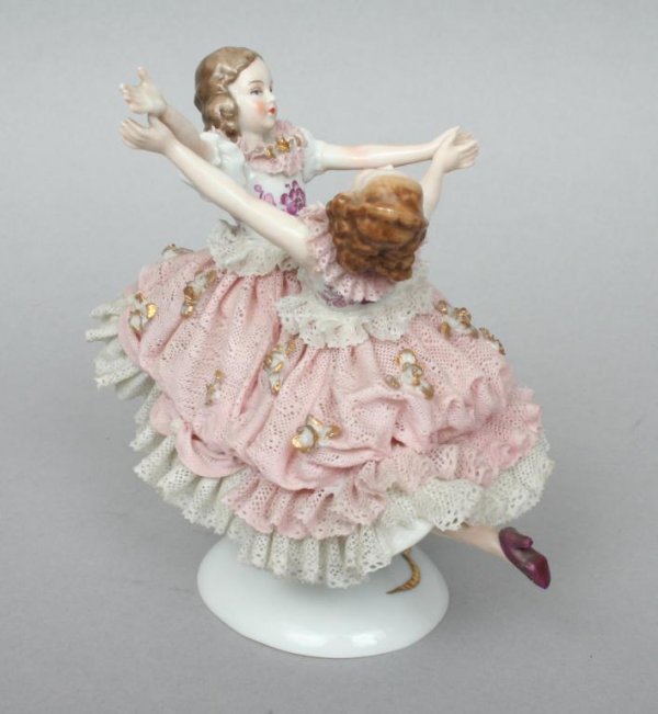 Two German Porcelain Figural Lace Groups of Girls - 4