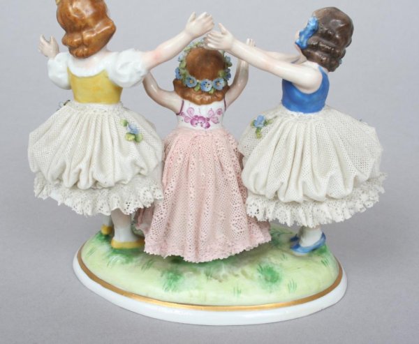 Two German Porcelain Figural Lace Groups of Girls - 7