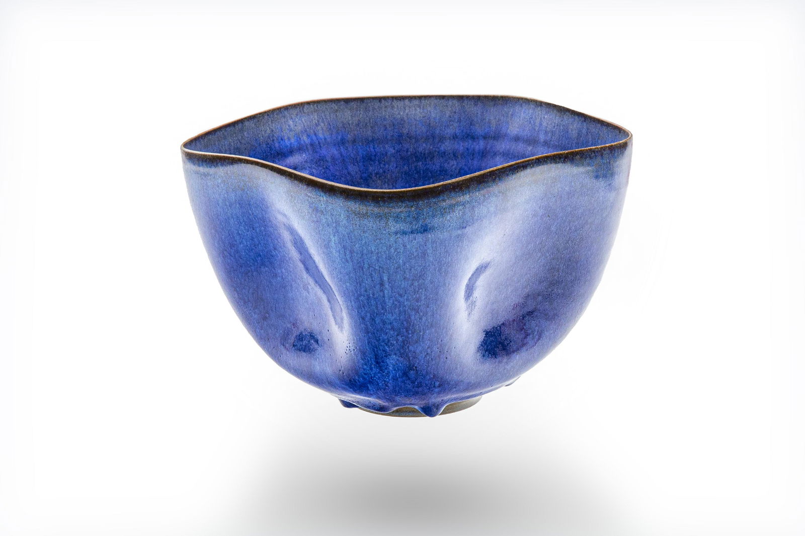Gertrud Natzler, Ceramic Dimpled Vessel in Cobalt Hares Fur Glaze (1 of 6)