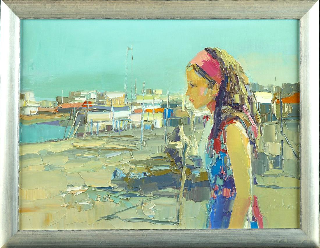 Nicola Simbari, Jeune femme Ã  l'Ostia Beach Original Oil on Canvas (1 of 6)