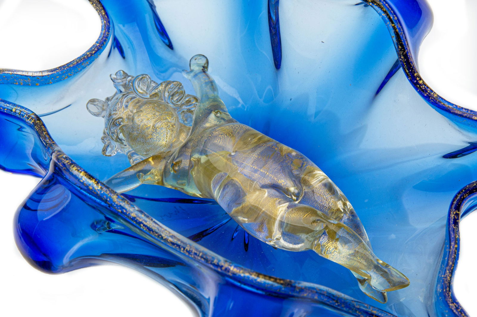 Dale Chihuly, One-of-a-kind Golden Putti in Azure Blue Seaform with Gold Lip Wrap (1 of 9)