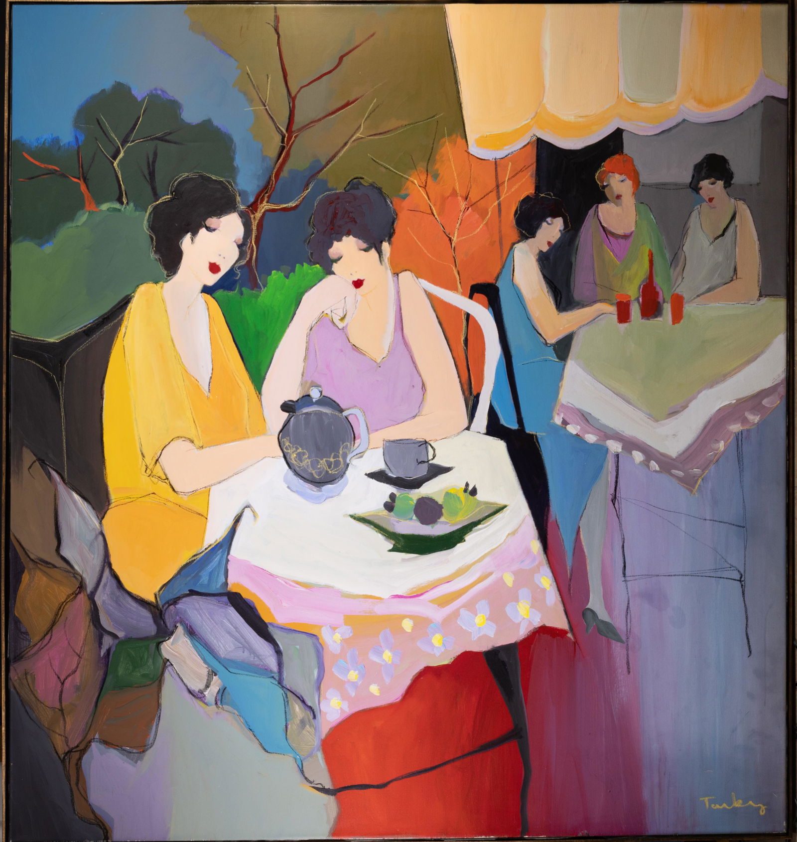 Itzchak Tarkay, Ladies Seating at Tables Large Original Painting (1 of 10)