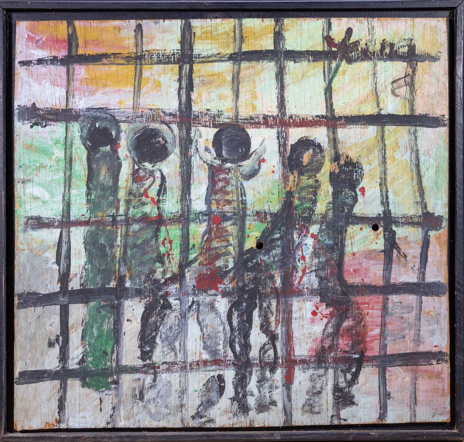 Purvis Young, Untitled Prison Scene Original Signed Contemporary Painting w/COA (1 of 20)