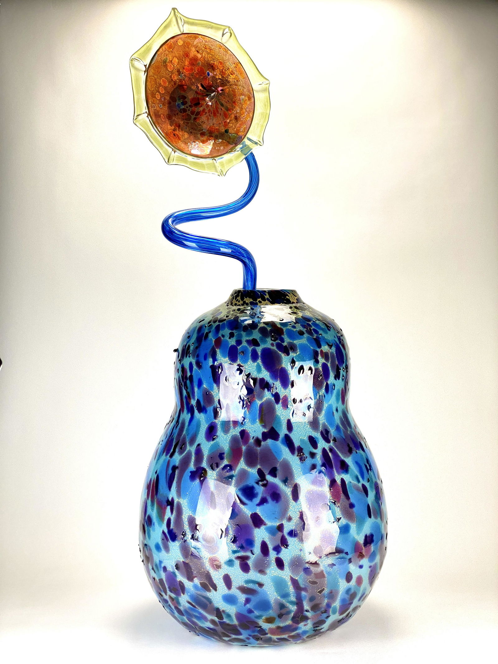 Dale Chihuly Original Large 45â€ Azure Blue Ikebana Vase with Sunflower Hand Blown Glass Sculpture (1 of 5)