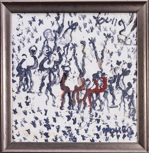 Purvis Young Original Signed Untitled Figurative Contemporary Painting with COA: Artist: Purvis Young Title: Untitled Medium: Paint on plywood Size: 24 1/2" x 25" Edition: Original Inscription: Signed upper right Documentation: Includes a Certificate of Authenticity from the Purvi