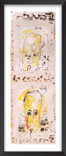 Purvis Young Original Signed Double Portrait Vertical Painting with COA: Artist: Purvis Young Title: Untitled Medium: Painting on Board Size: 48" x 15 3/4" Edition: Original Inscription: Signed "Young" on each portrait Condition: In the style of found art with an intention