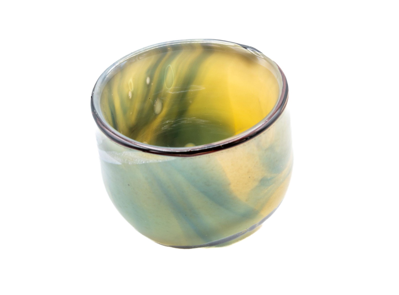 Dale Chihuly 1978 Signed Early Era Hand Blown Glass Forrest Green and Yellow Basket (1 of 9)